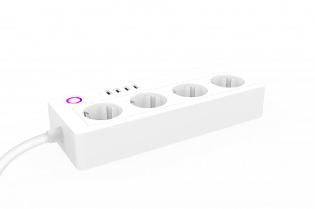 Prelungitor Smart A26, Wifi, 16A, 4 Prize Individuale, 4 USB Tuya, Alexa, Google Assistant